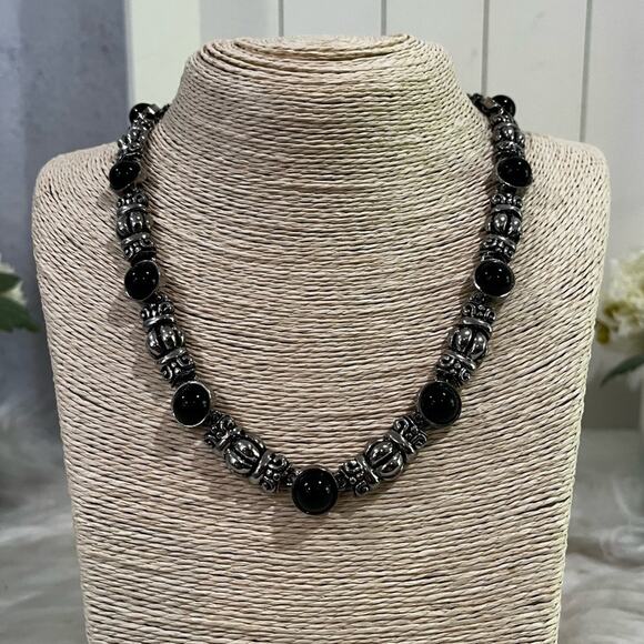 NEW Sundance Vintage Mexican Sterling Silver Glass Chunky Link Clasp Necklace 18 - Picture 10 of 14